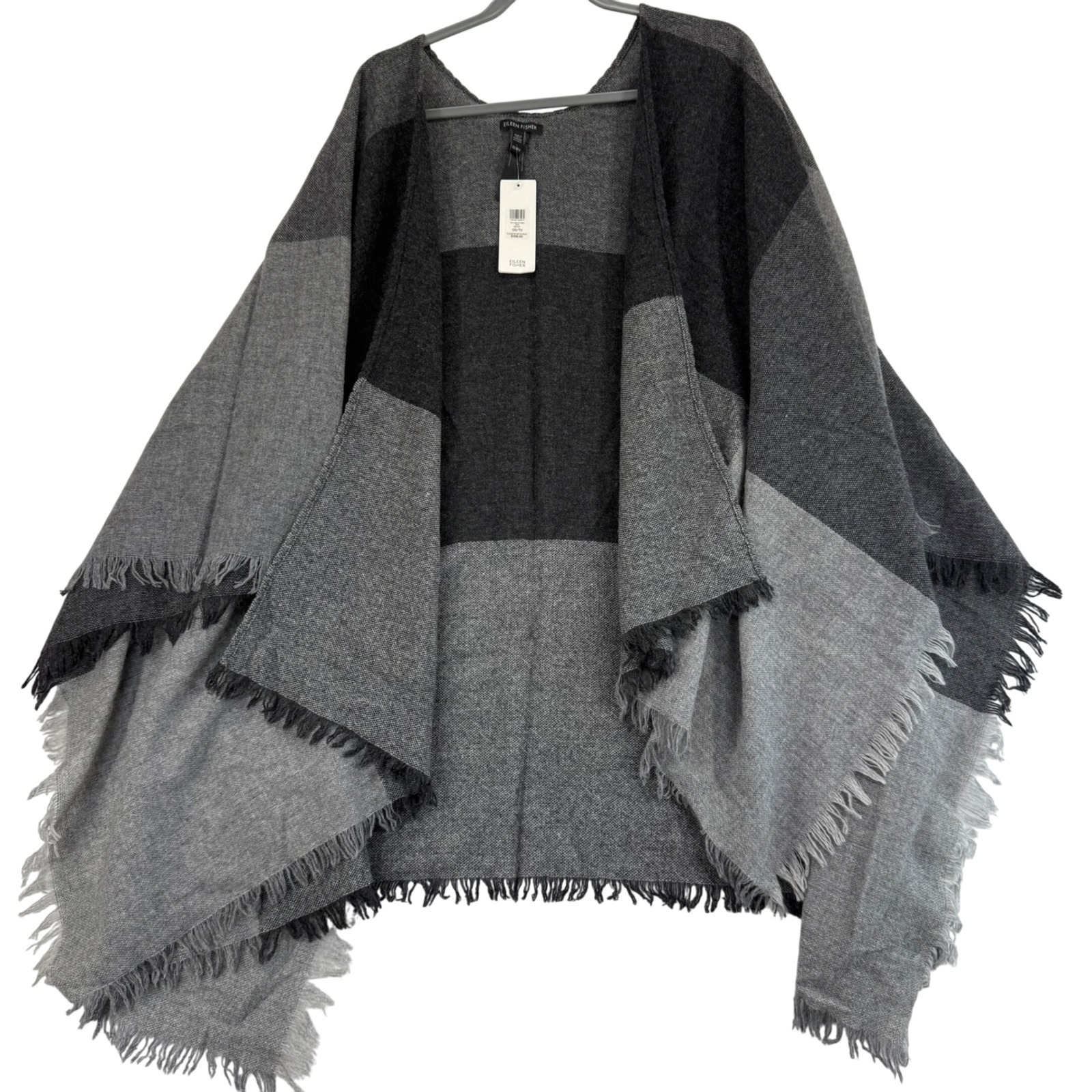Eileen Fisher Wool Blend Serape Poncho Cape Shawl One Size Ash Gray